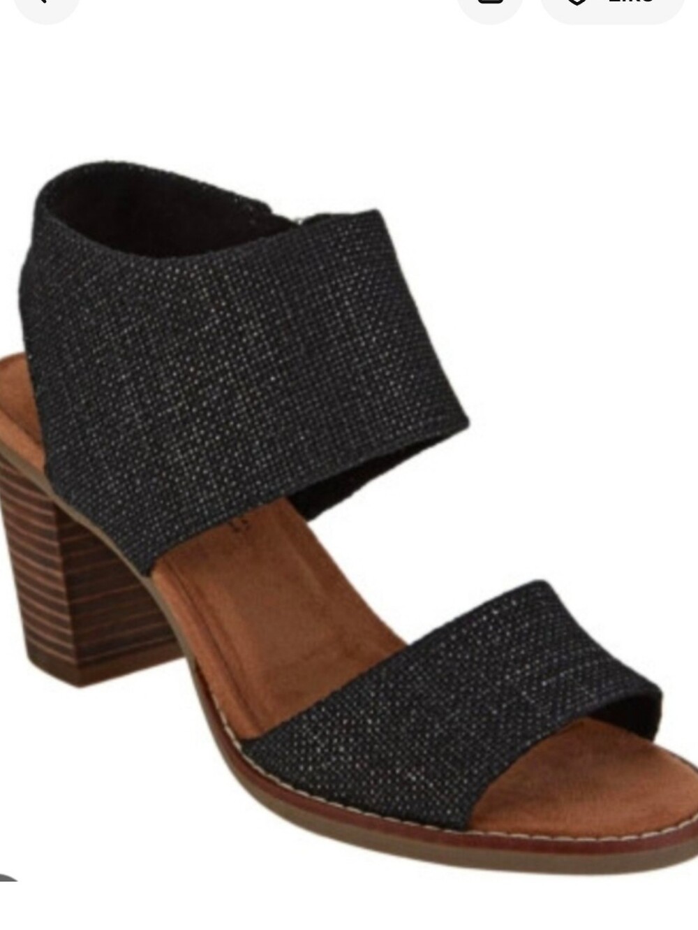 Toms Majorca Cut Out Black Fabric Block Heel With Zipper On Side Sandal